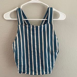 Old Navy Long Line Cream + Green Striped Swimsuit Top Sz XL